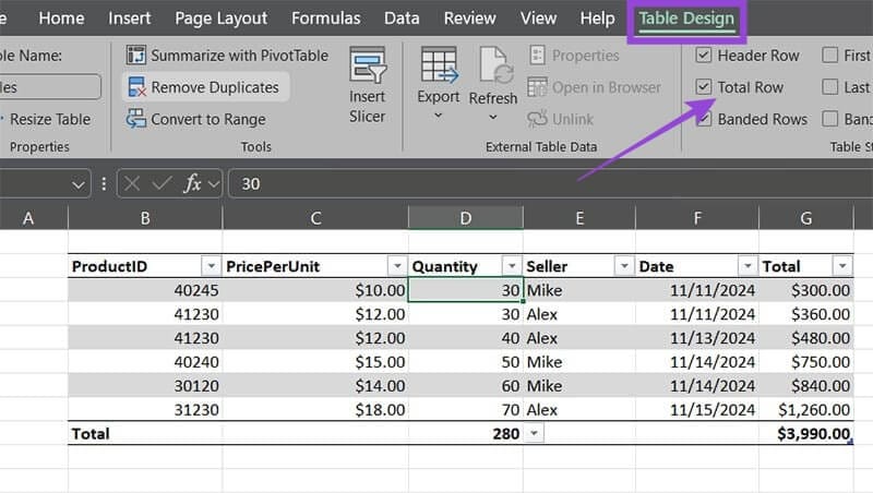 Summing-and-Partially-Summing-a-Column كيفية استخدام المراجع المنظمة في Microsoft Excel لتحسين الكفاءة