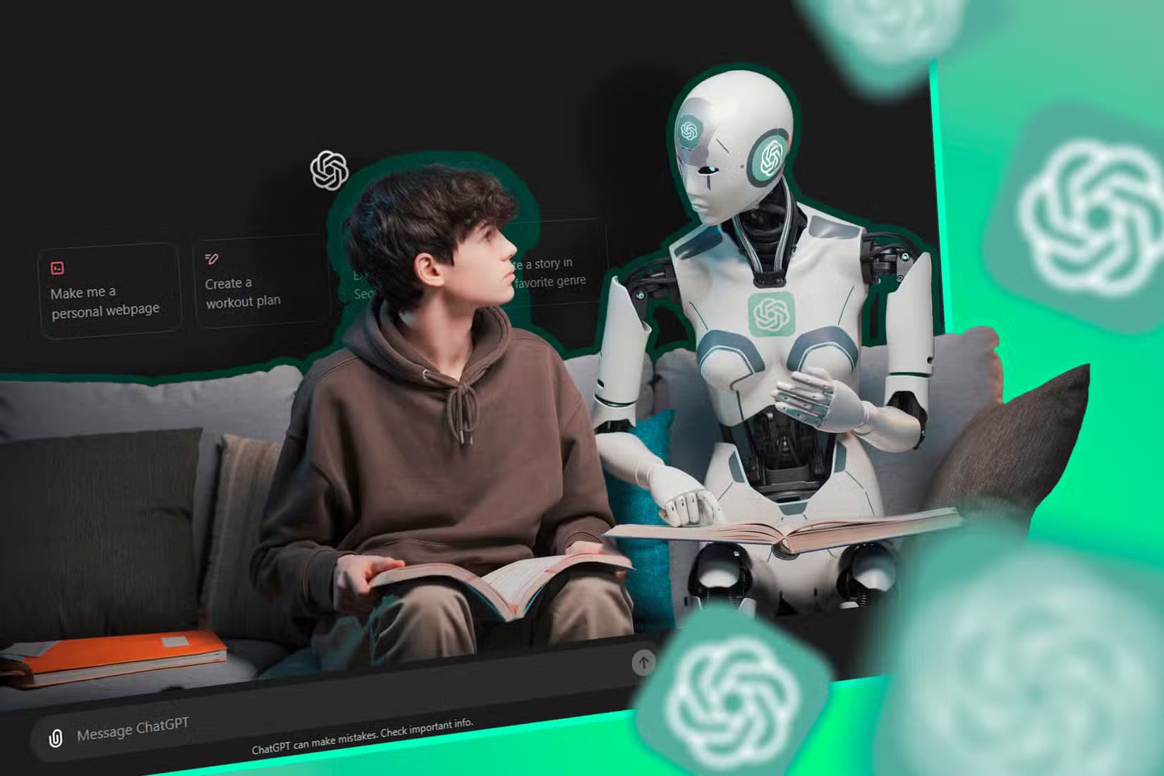 a-chatgpt-ai-tutor-robot-helping-a-boy طرق مبتكرة لاستخدام روبوتات الذكاء الاصطناعي في حياتك اليومية