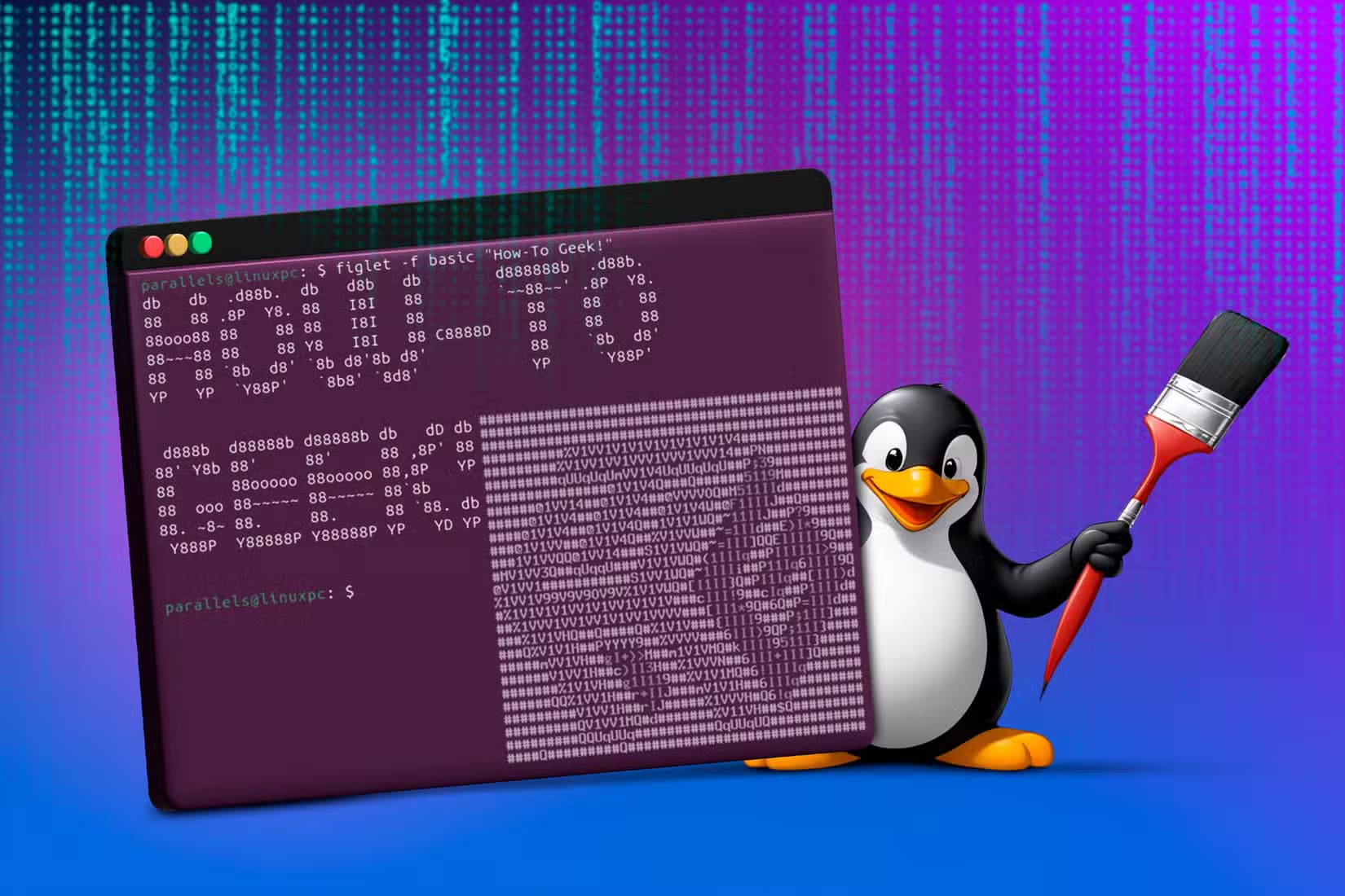 a-linux-terminal-with-tux-holding-a-paintbrush-behind-it كيف تعرف أنك أصبحت خبيرًا في استخدام Linux؟ 5 إشارات مميزة