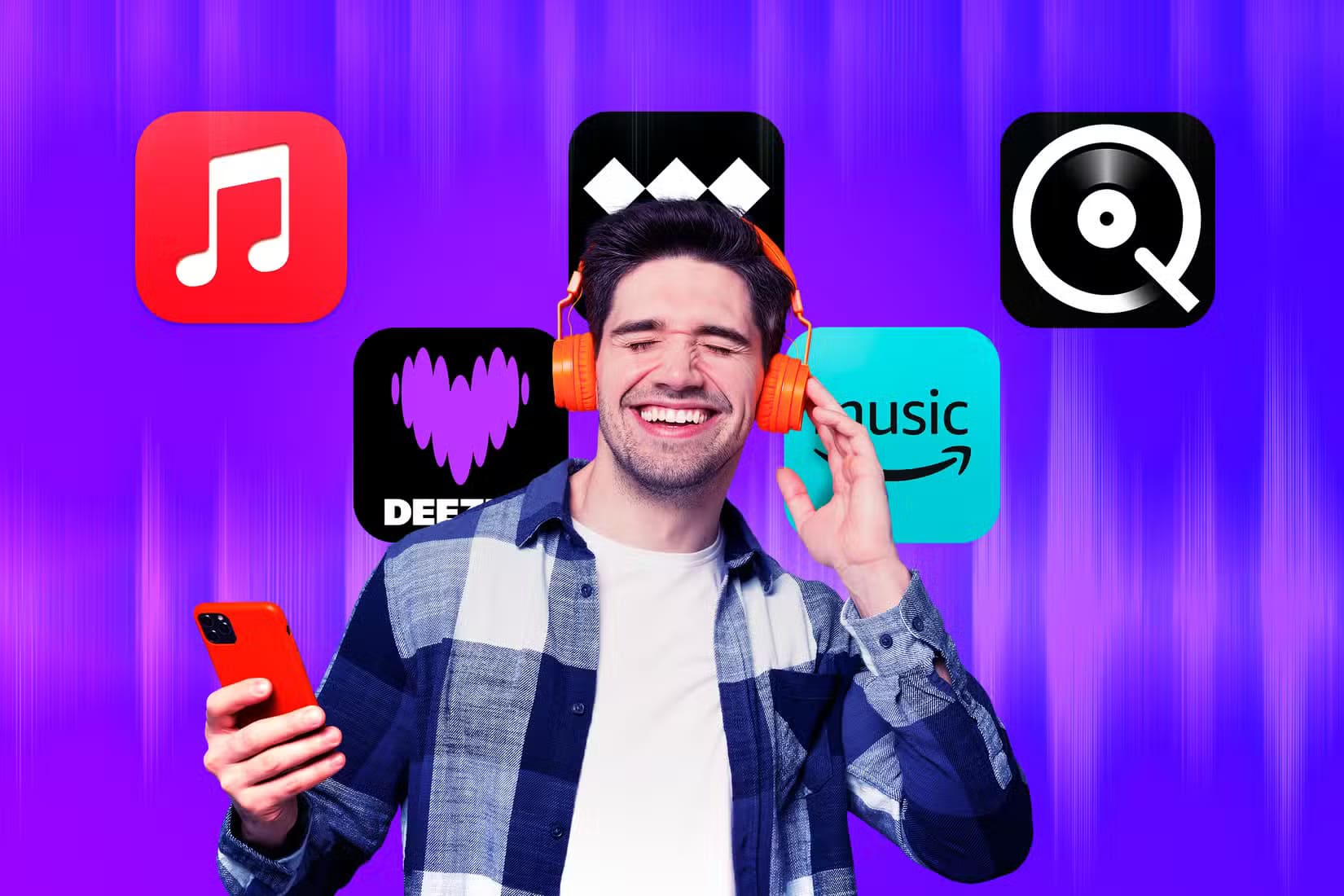 a-man-listening-to-music-with-headphones-and-the-logos-of-some-music-streaming-services-behind-him طريقة فعالة لاستخدام ChatGPT للحصول على توصيات مخصصة للكتب والأفلام والموسيقى