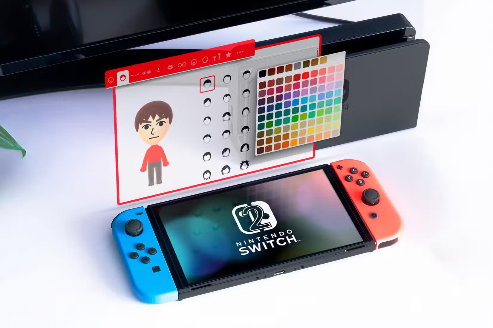 a-nintendo-switch-on-a-shelf-with-a-mii-maker-next-to-it أدوات مبتكرة يجب أن تطلقها نينتندو في المستقبل لتغيير تجربة الألعاب