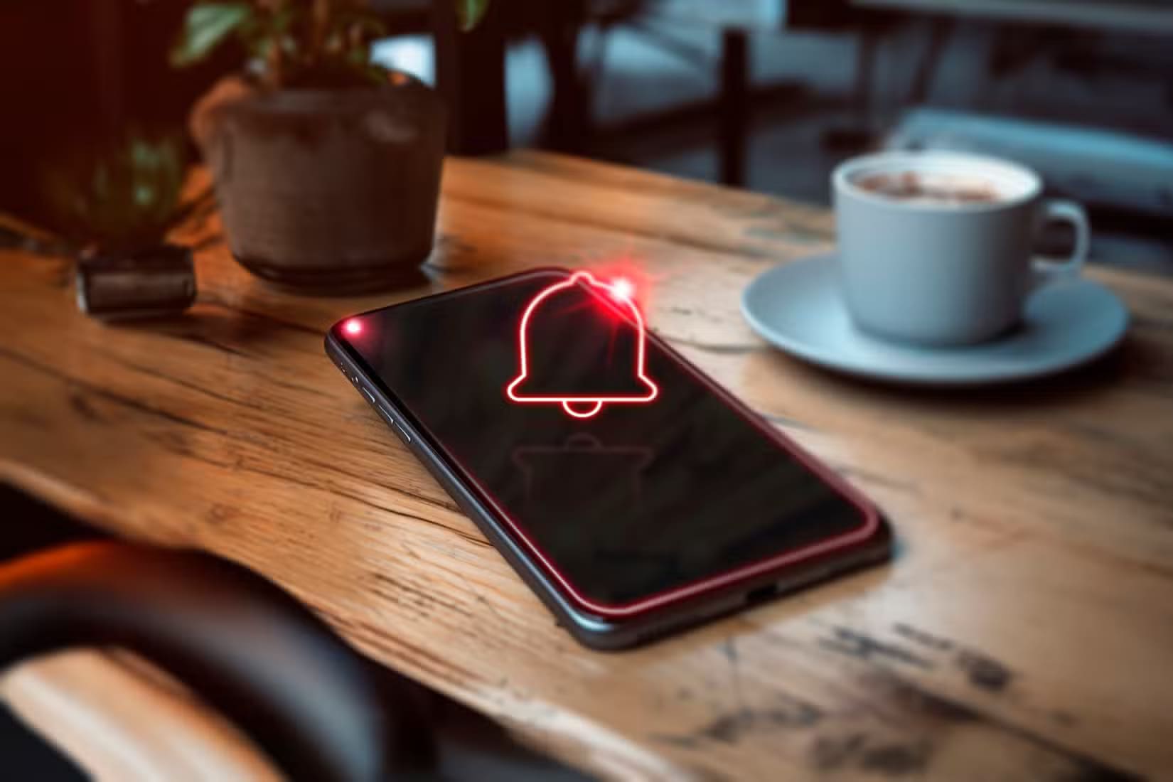 a-phone-on-a-wooden-surface-with-a-notification-icon-hovering-above-the-screen-and-an-led كيفية استخدام وضع عدم الإزعاج لتحسين صحتك العقلية وزيادة الإنتاجية