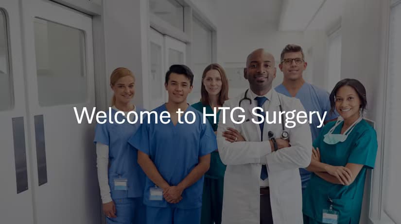 a-powerpoint-slide-containing-a-group-of-doctors-in-the-background-and-the-text-welcome-to-htg-surgery-in-the-foreground طرق إبداعية للاستفادة من PowerPoint في حياتك اليومية