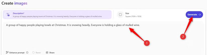 a-prompt-in-microsoft-designer-that-is-being-used-to-generate-an-image-and-the-generate-button-is-selected خطوات تصميم بطاقة عيد مميزة باستخدام Microsoft Word