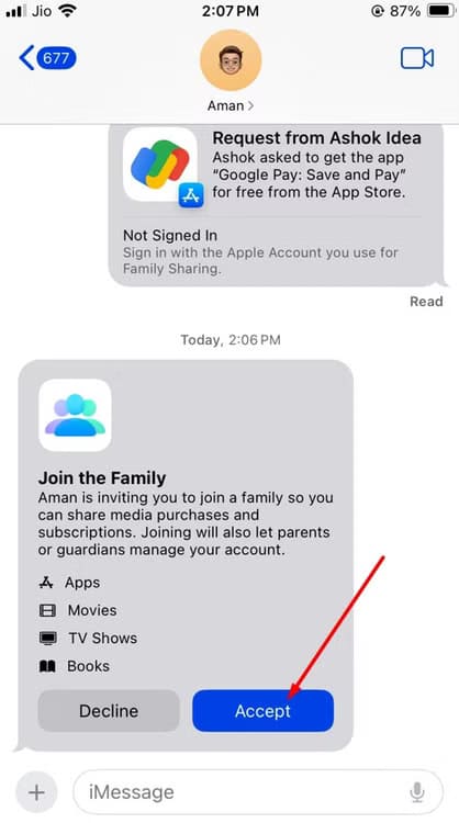 accept-option-in-the-imessage-app كيفية منع أطفالك من إجراء عمليات شراء غير مرغوب فيها على iPhone و iPad