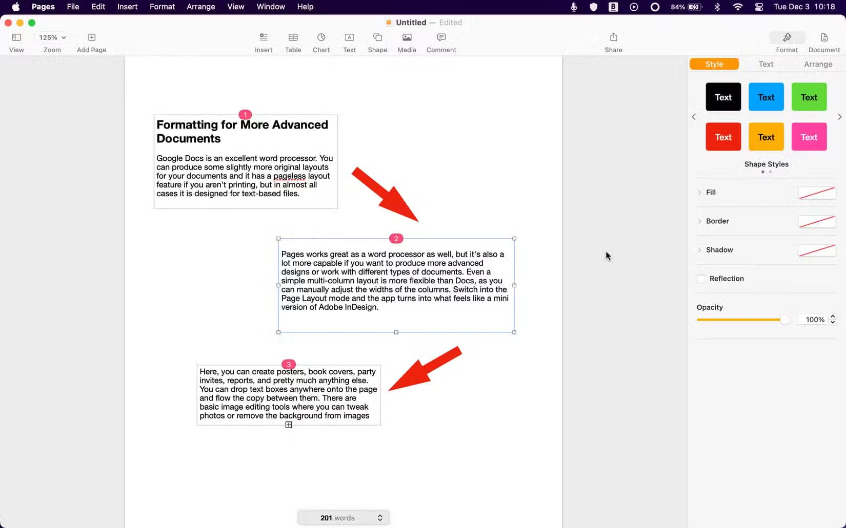 add-text-boxes-in-apple-pages كيف تتفوق Apple Pages على Google Docs في 7 جوانب رئيسية
