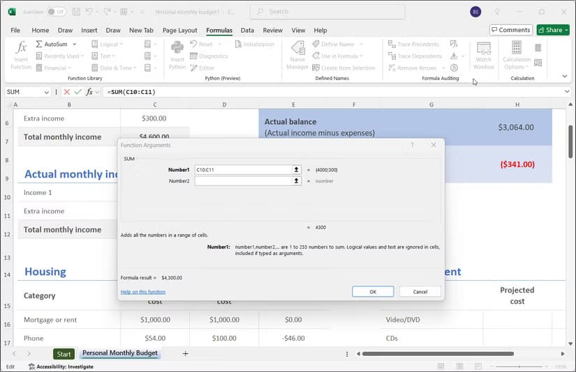 adding-formula-to-excel-budget-spreadsheet Apple Numbers أم Microsoft Excel؟ اختيار الأفضل لاحتياجاتك