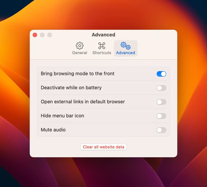 advanced-plash-settings طريقة تحويل موقع ويب إلى خلفية متحركة على سطح مكتب Mac