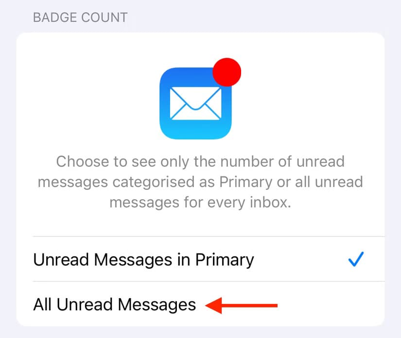 all-unread-messages-option-in-mail-notification-settings-on-iphone تعرف على كيفية إيقاف فئات البريد الإلكتروني على iPhone بسهولة