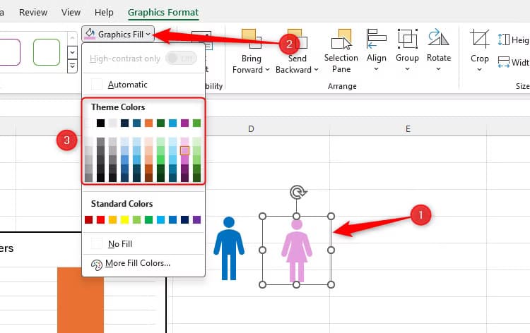 an-excel-sheet-containing-a-blue-male-icon-and-a-pink-female-icon-with-the-graphics-fill-menu-extended-to-demonstrate-how-this-is-achieved إضافة الصور والأيقونات إلى أعمدة المخططات في Excel بخطوات بسيطة