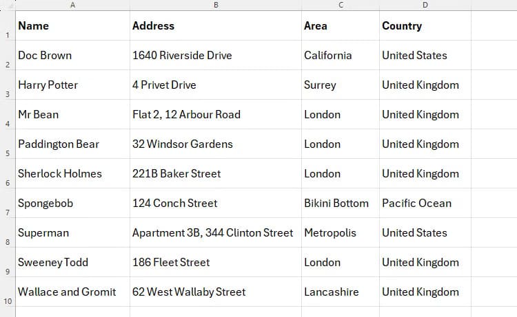 an-excel-sheet-containing-a-list-of-names-and-addresses كيفية الاستفادة من تطبيقات Microsoft لتبسيط الاحتفالات