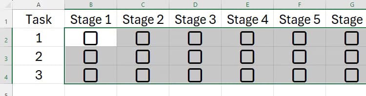 an-excel-sheet-showing-cells-b2-to-g4-containing-checkboxes حيل مفيدة في Microsoft Excel تسهل عليك العمل