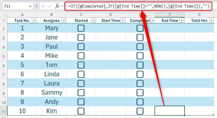 an-if-formula-that-has-been-applied-to-all-cells-in-a-column إضافة تاريخ ووقت تلقائي لمربعات الاختيار في Excel بخطوات سهلة