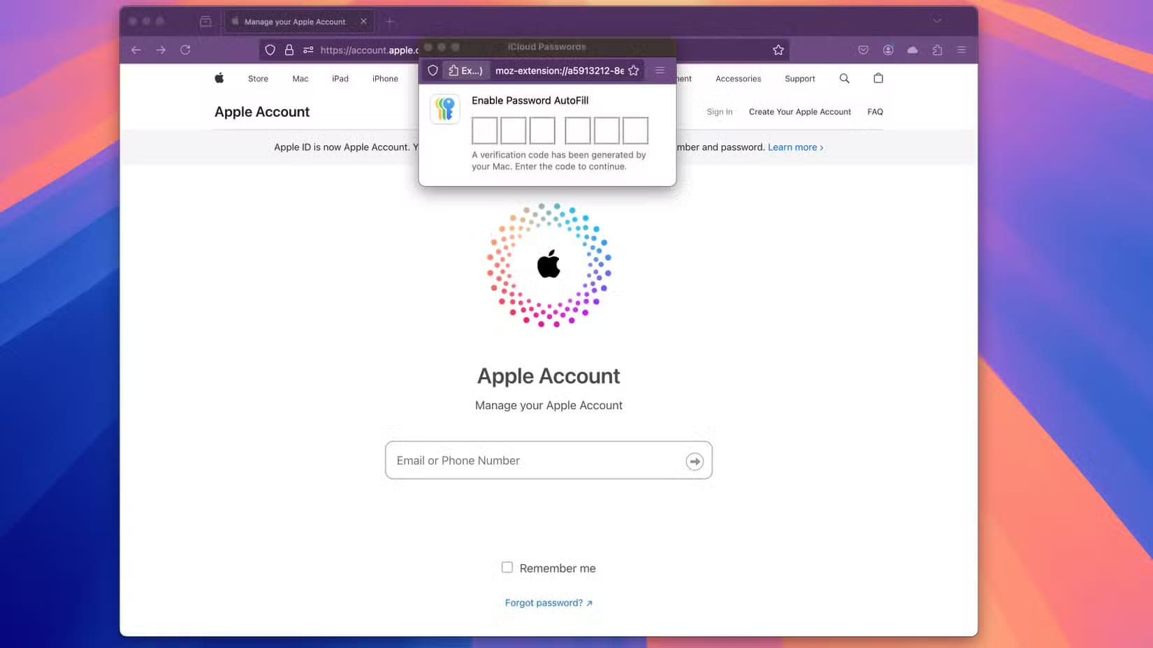 apple-macos-sequoia-chrome-browser-apple-account-login-page-icloud-passwords-extension-enable-passwrod-autofuill-verification-code كيفية حل مشكلة ملحق Firefox لـ iCloud Passwords بعد التحديث الأخير