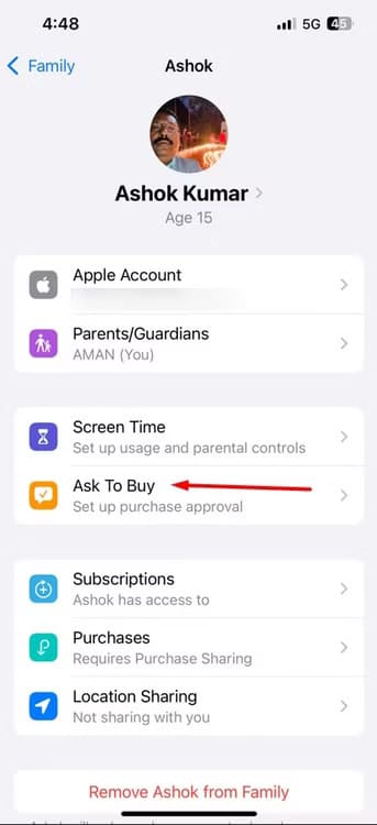 ask-to-buy-option-in-the-iphone-family-window كيفية منع أطفالك من إجراء عمليات شراء غير مرغوب فيها على iPhone و iPad