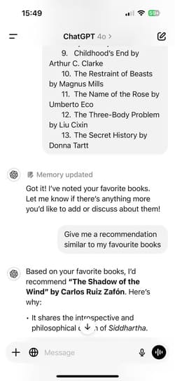 book-recommendation-in-the-chatgpt-app-on-iphone-screenshot-2 طريقة فعالة لاستخدام ChatGPT للحصول على توصيات مخصصة للكتب والأفلام والموسيقى
