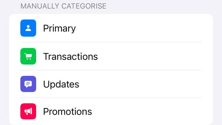category-options-for-manual-categorization-in-mail-app-on-iphone تعرف على كيفية إيقاف فئات البريد الإلكتروني على iPhone بسهولة