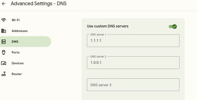 changing-dns-servers-in-a-google-fiber-router-settings-page اختيار خادم DNS البديل لتحسين سرعة الإنترنت