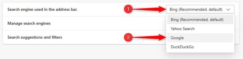 changing-the-default-search-engine-in-edge خطوات تعديل محرك البحث في Microsoft Edge لاستخدام Google