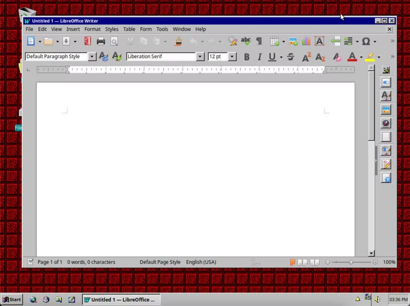 chicago95-libreoffice-writer-app-open كيف يتيح لك ثيم Linux الجديد تجربة واجهة Windows 95 في 2025