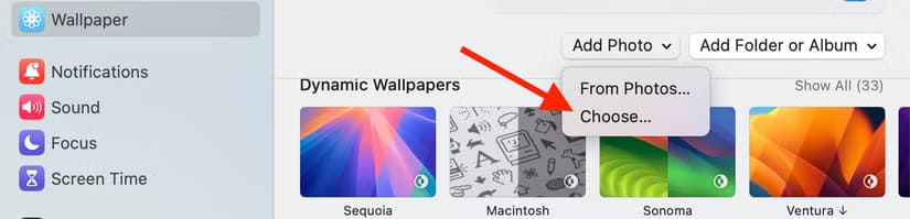 choose-photo-option-in-settings-app-on-a-mac كيفية إضافة لمسات من البهجة لجهاز Mac في موسم العطلات