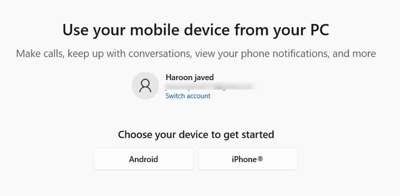 choosing-devices-to-connect-through-phone-link-2 خطوات تثبيت تطبيقات الهاتف على جهاز الكمبيوتر لسهولة الاستخدام
