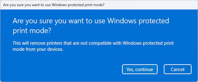 confirming-the-change-to-enable-windows-protected-print-mode طريقة تفعيل وضع الطباعة المحمي في Windows وأسباب أهمية استخدامه