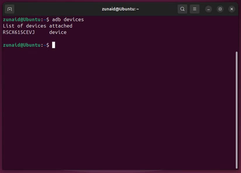 connected-android-devices-listed-using-adb كيفية عكس شاشة هاتفك الأندرويد على نظام لينكس باستخدام أداة مجانية