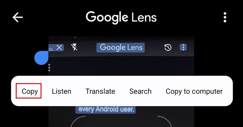 copy-option-google-lens طريقة نسخ النصوص إلى الكمبيوتر باستخدام Google Lens بسهولة