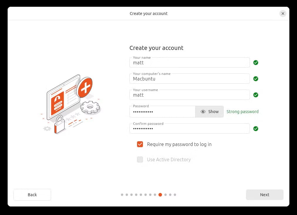 create-your-account-and-require-the-password-to-log-in لماذا يعد تثبيت Ubuntu على جهاز MacBook Air القديم خطوة لم أندم عليها