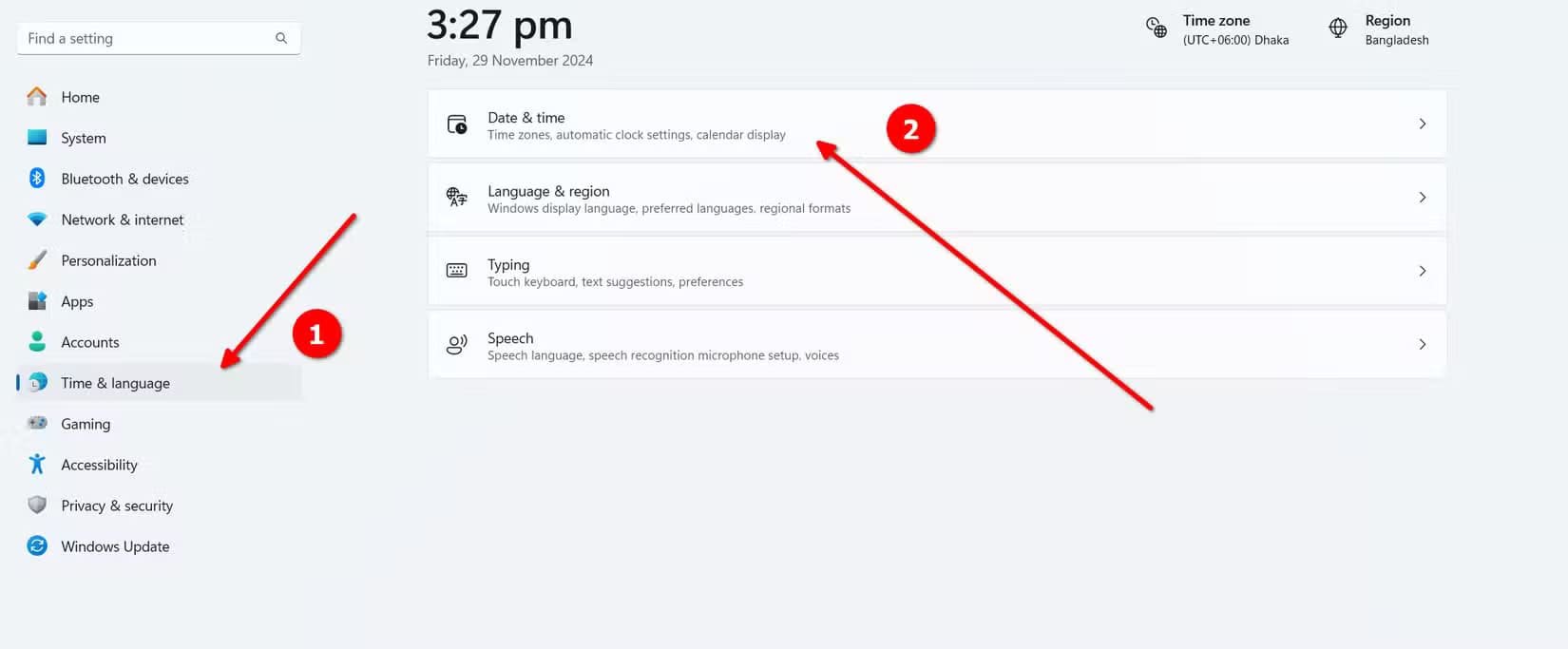 different-windows-11-time-and-language-related-settings-displayed إظهار التاريخ والوقت الكامل على شريط المهام في Windows 11 بسهولة