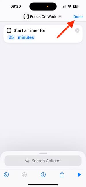 done-button-in-timer-shortcut-in-shortcuts-app-on-iphone طرق مبتكرة للاستفادة من اختصارات الصوت على iPhone