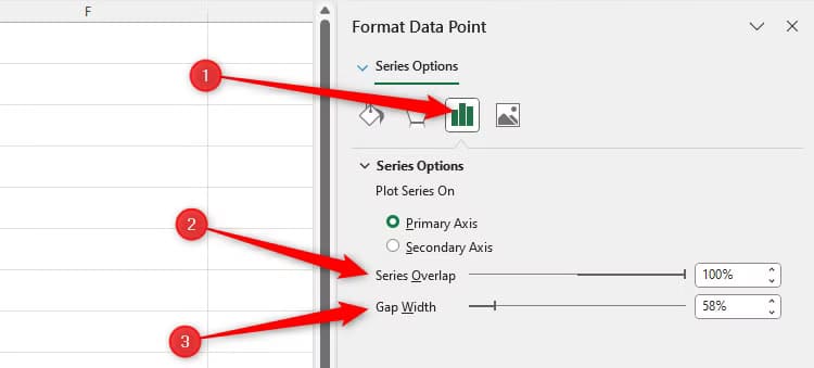 excel-s-format-data-point-sidebar-with-the-series-options-slider-bars-adjusted-to-100-and-58-percent-respectively إضافة الصور والأيقونات إلى أعمدة المخططات في Excel بخطوات بسيطة