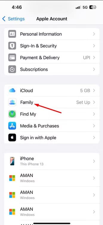 family-option-in-the-iphone-settings-app كيفية منع أطفالك من إجراء عمليات شراء غير مرغوب فيها على iPhone و iPad