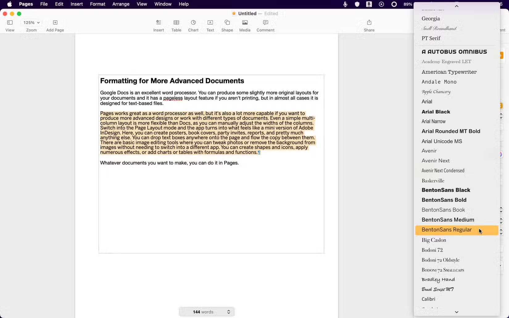 fonts-in-apple-pages كيف تتفوق Apple Pages على Google Docs في 7 جوانب رئيسية