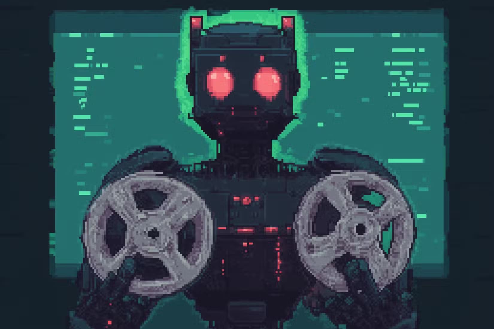 gendowasright_pixel_art_of_a_cyberpunk_style_robot_holding_movi_8be6a61a-2de8-460f-9984-16b28142a5e5-1 طريقة فعالة لاستخدام ChatGPT للحصول على توصيات مخصصة للكتب والأفلام والموسيقى