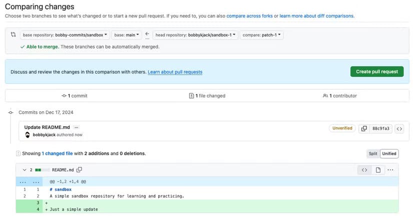 github-comparing-changes خطوات عملية للبدء في البرمجيات مفتوحة المصدر