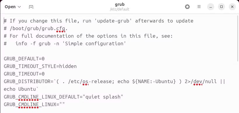 gnome-text-editor-with-the-grub2-configuration-file-open دليل شامل لتكوين إعدادات محمل التمهيد GRUB2 في أنظمة Linux