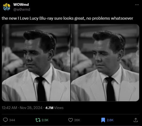 i-love-lucy-ai-upscale-gaffe-tweet مخاطر شراء أقراص Blu-Ray بدقة 4K مع خاصية الذكاء الاصطناعي