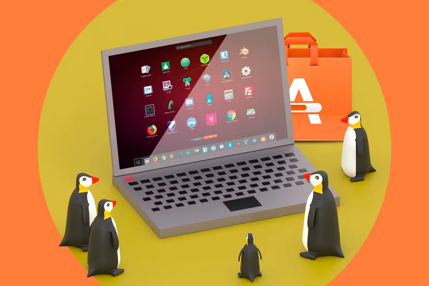 illustration-of-a-laptop-with-linux-apps-and-some-penguins-looking-at-the-screen كيف تعرف أنك أصبحت خبيرًا في استخدام Linux؟ 5 إشارات مميزة