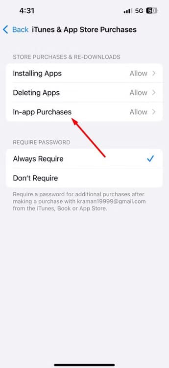 in-app-purchases-option-in-iphone كيفية منع أطفالك من إجراء عمليات شراء غير مرغوب فيها على iPhone و iPad