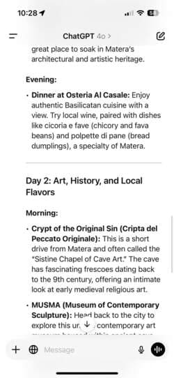 itinerary-planning-response-part-three-in-chatgpt-app-on-iphone كيفية الاستفادة من روبوتات الدردشة الذكية لتنظيم رحلاتك والتسوق وإدارة المهام اليومية