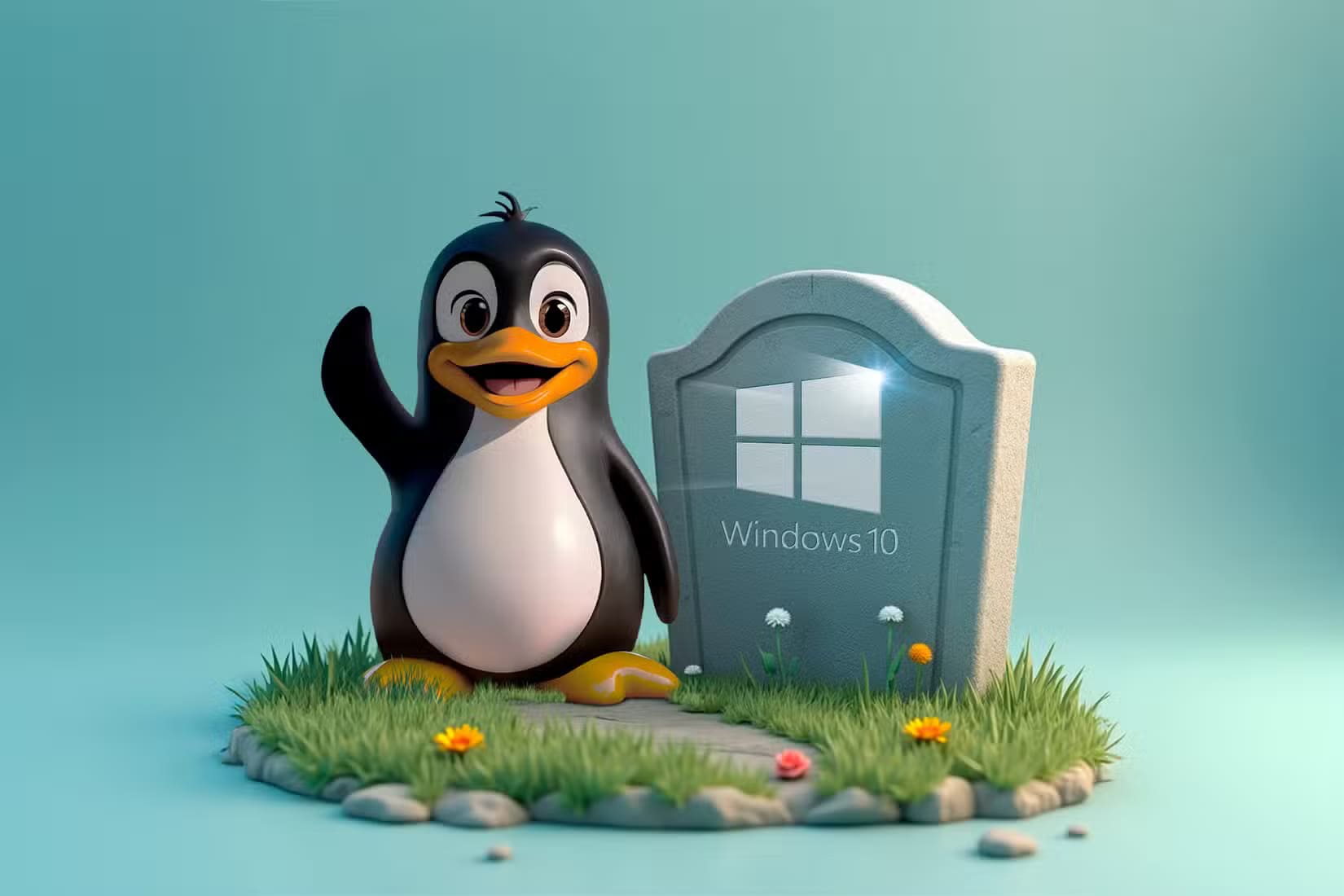 linux-mascot-next-to-a-tombstone-with-the-windows-10-logo-1 خياراتك المتاحة إذا لم تتمكن من الترقية إلى Windows 11 في عام 2025