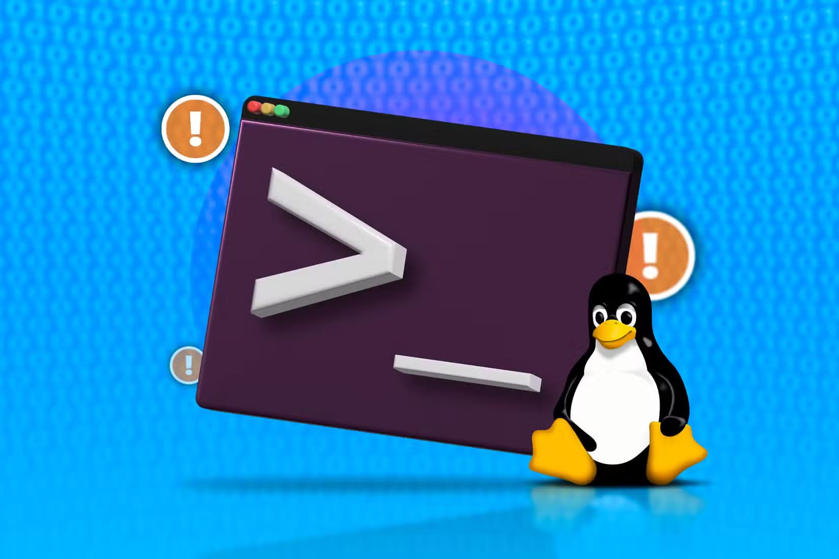 linux-terminal-with-some-alerts-around-and-the-linux-mascot-next-to-it هل حان الوقت للتحول إلى Linux لتحسين تجربتك الرقمية؟