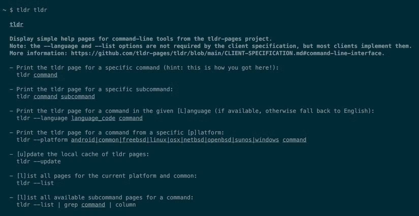 linux-tldr-tldr استخدام tldr لتعلم أوامر Linux بسهولة
