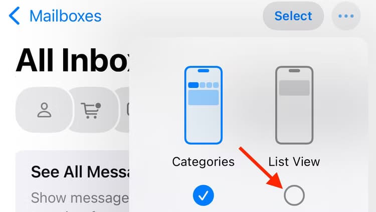 list-view-option-in-mail-app-on-iphone تعرف على كيفية إيقاف فئات البريد الإلكتروني على iPhone بسهولة