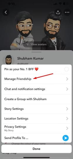 manage-friendship-option-in-snapchat خطوات الإبلاغ عن الحسابات المخالفة على Instagram وFacebook