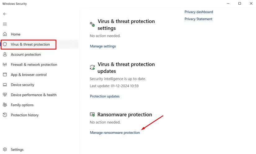 manage-ransomeware-protection-option-in-the-windows-security-app طريقة استخدام ميزة الوصول المُتحكم إلى المجلد في Windows 11 لحماية بياناتك