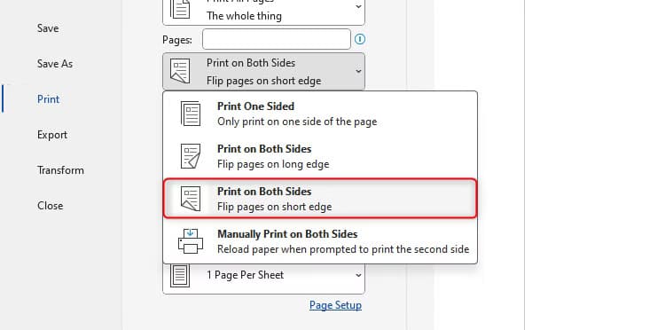 microsoft-word-s-print-menu-with-print-on-both-sides-short-edge-selected خطوات تصميم بطاقة عيد مميزة باستخدام Microsoft Word