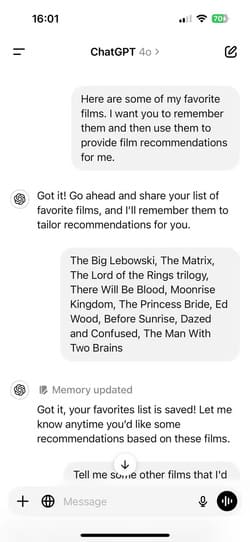 movie-recommendation-in-the-chatgpt-app-on-iphone-screenshot-1 طريقة فعالة لاستخدام ChatGPT للحصول على توصيات مخصصة للكتب والأفلام والموسيقى